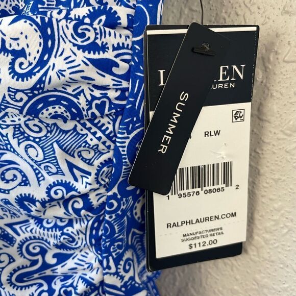 NWT Lauren Ralph Lauren Blue and White Paisley Tankini Top Size 16 - Picture 3 of 6